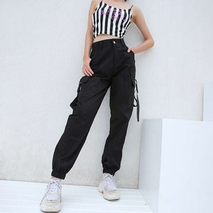 High Waist Black Cargo Trousers