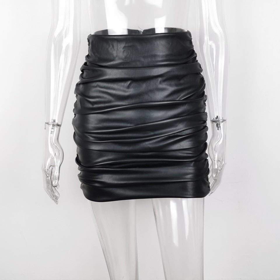 Ruched Leather Mini Skirt