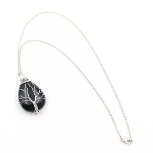 Silver And Gold Tree Of Life Stone Necklace