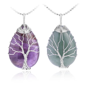 Silver And Gold Tree Of Life Stone Necklace