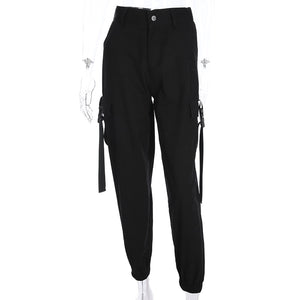 High Waist Black Cargo Trousers