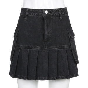 Denim Pleated Mini Skirt