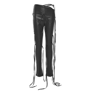 Ribbon Leather Pants