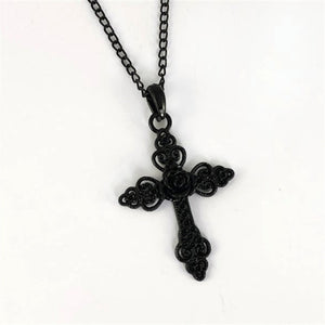 Black Rose Cross Necklace