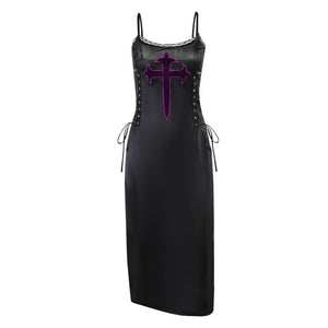 Purple Cross Design Midi Dress