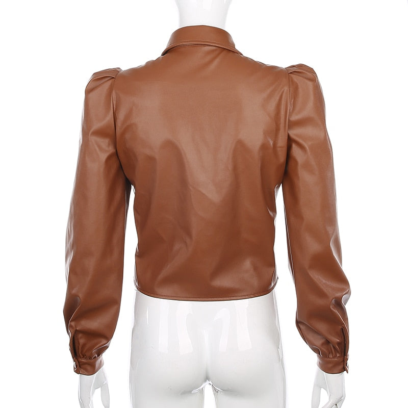 Puff Sleeved Leather Shirt