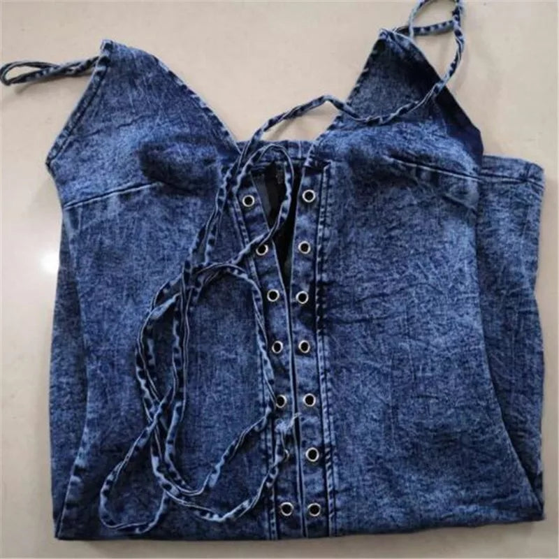 Denim Lace Up Mini Dress