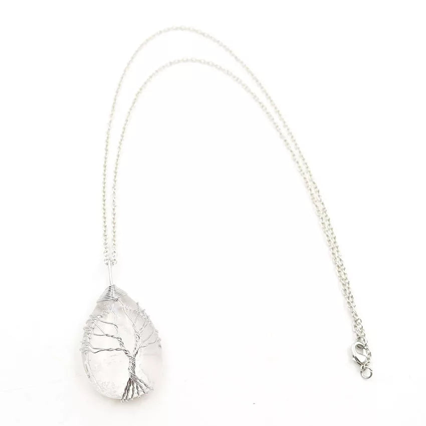 Silver And Gold Tree Of Life Stone Necklace