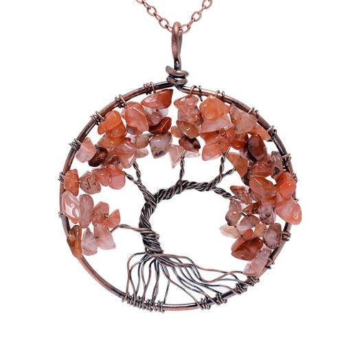 Crystal Natural Stone Tree of Life Necklace