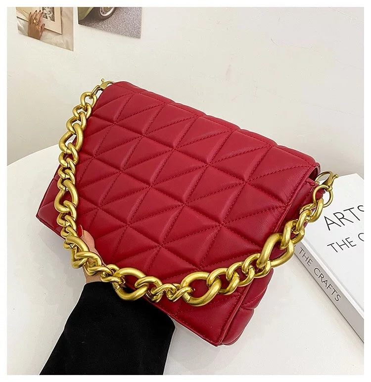 Quilted Shoulder Bag With Gold Chain Handle