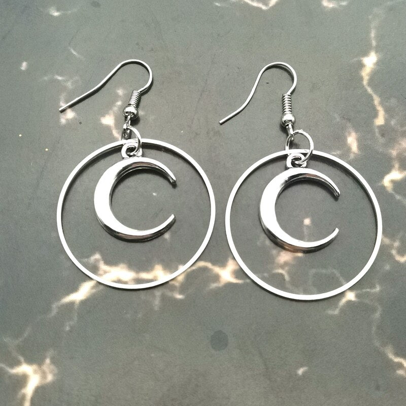 Big Circle and Crescent Moon Earrings