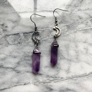 Amethyst And Crescent Moon Earrings