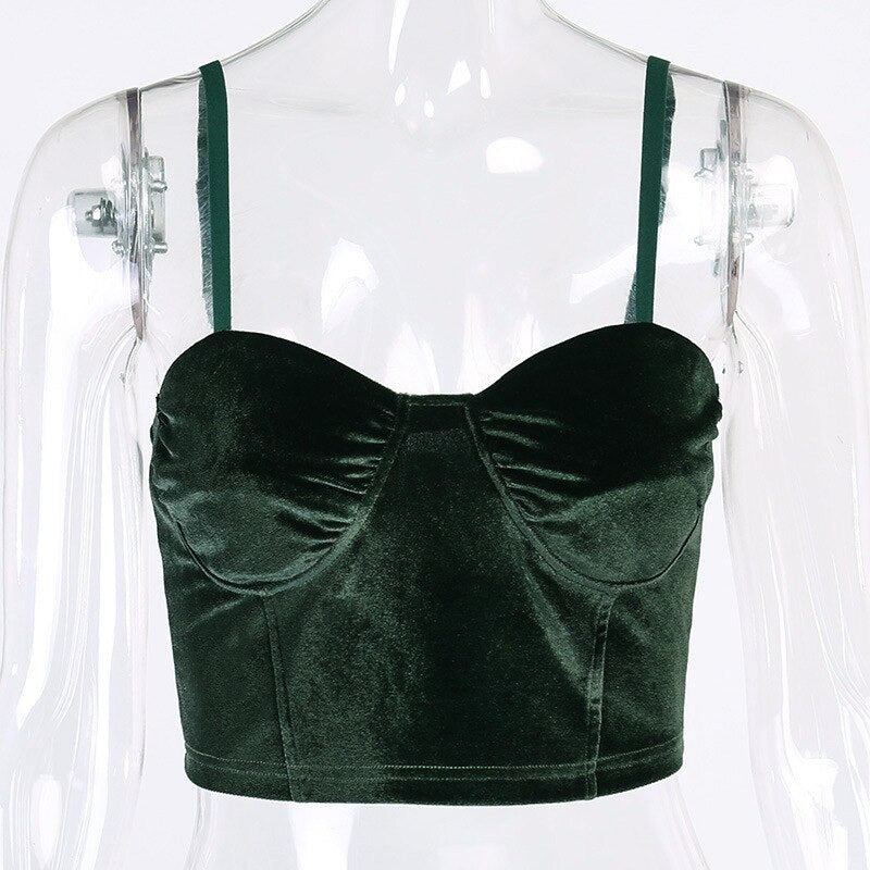 Army Green Velvet Crop Top