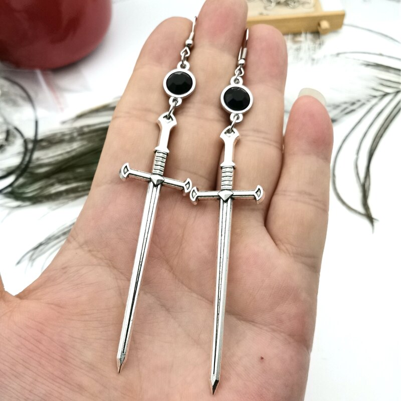 Black Crystal Sword Earrings