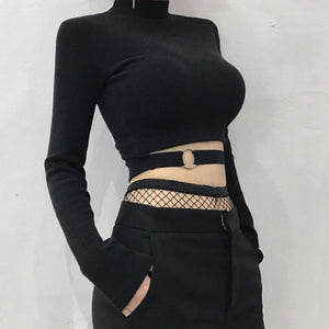 Black Turtleneck Crop Top