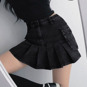 Denim Pleated Mini Skirt