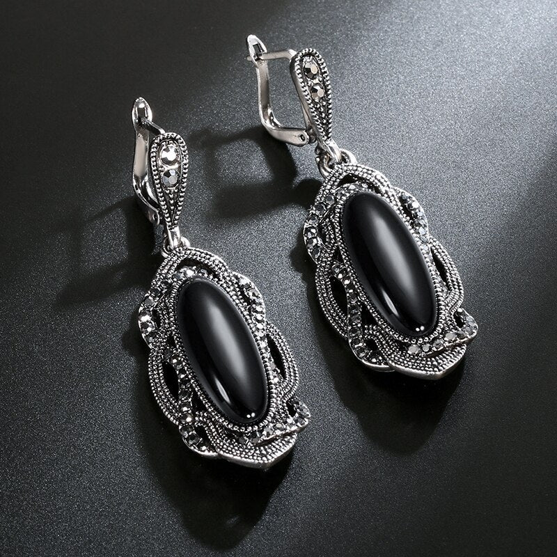 Oval Crystal Drop Earrings