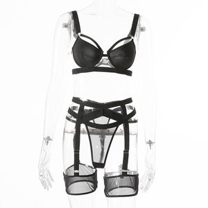 Bra, Thong And Suspender Belt Set