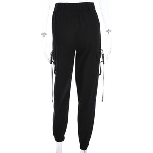 High Waist Black Cargo Trousers