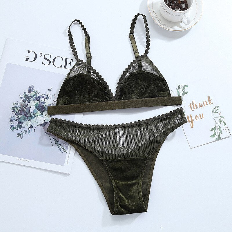 Velvet Mesh Lingerie Set