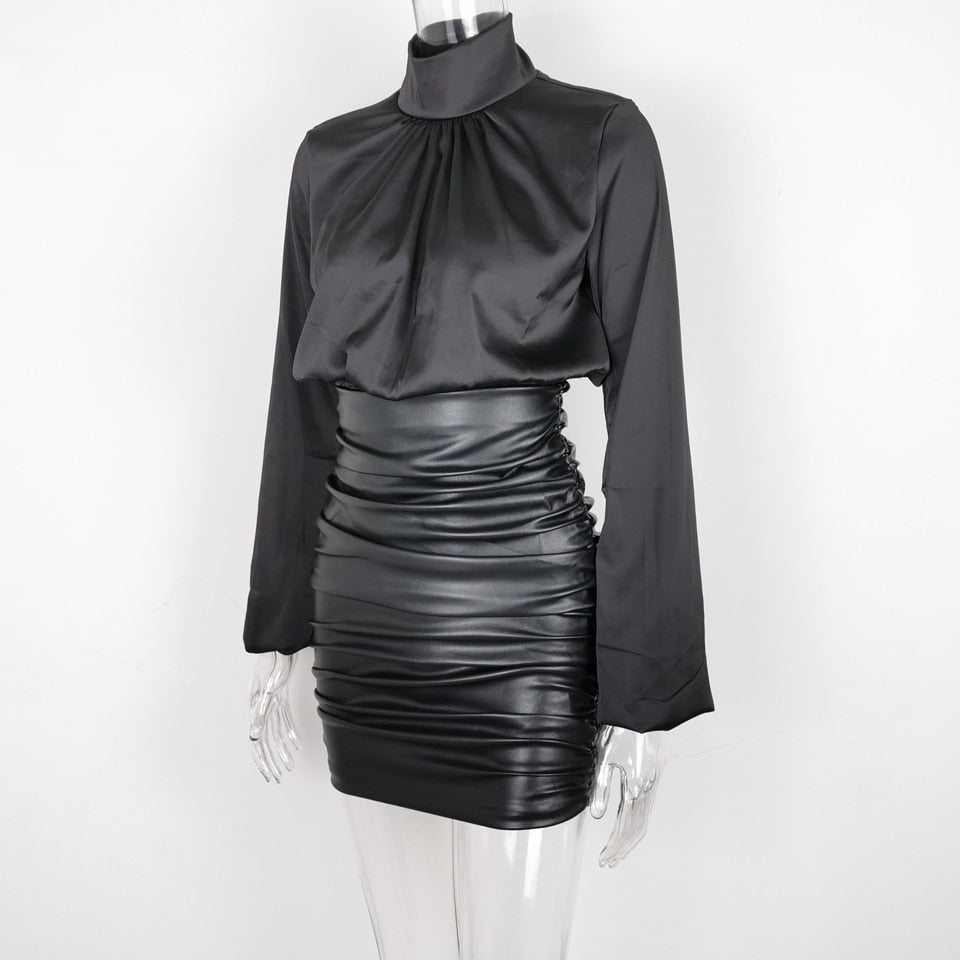 Ruched Leather Mini Skirt