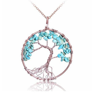 Crystal Natural Stone Tree of Life Necklace