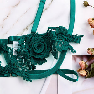 Green Roses Lingerie Set