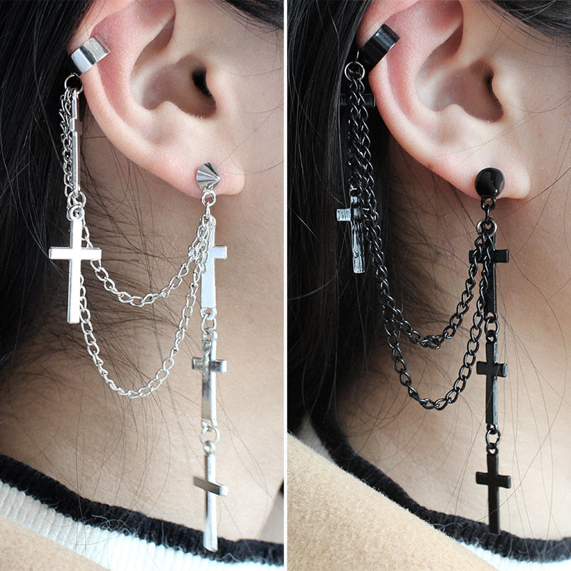 Hanging Cross Chain Earrings