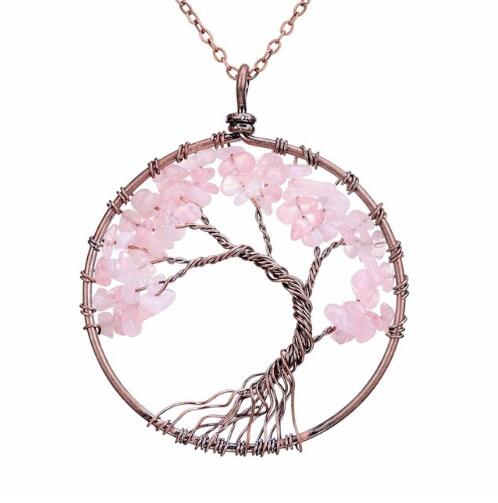 Crystal Natural Stone Tree of Life Necklace