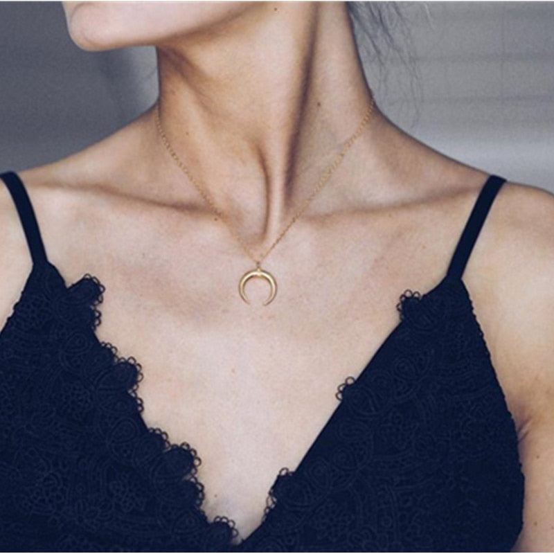 Gold And Silver Crescent Moon Necklace