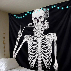 Skeleton With Flowers Tapestry