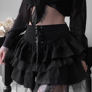 Lace Up Ruffled Mini Skirt