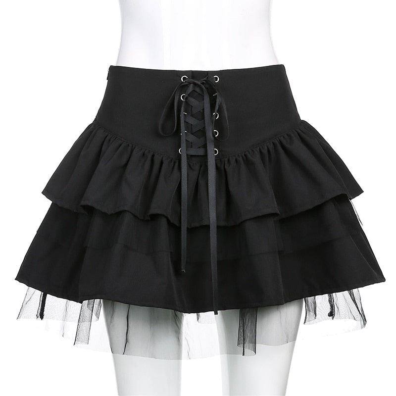 Lace Up Ruffled Mini Skirt