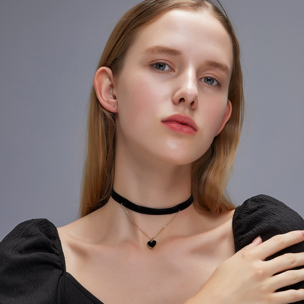 Two-Layer Hanging Heart Choker