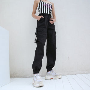 High Waist Black Cargo Trousers