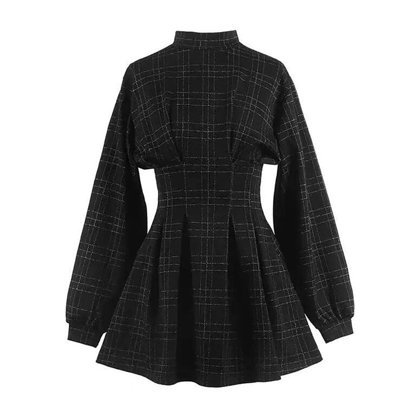 Plaid Puff Sleeved Mini Dress