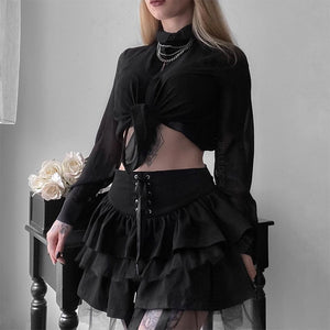 Lace Up Ruffled Mini Skirt