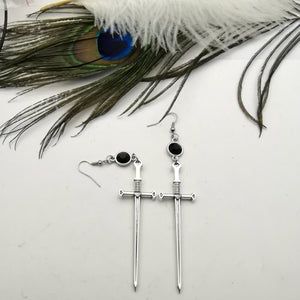 Black Crystal Sword Earrings