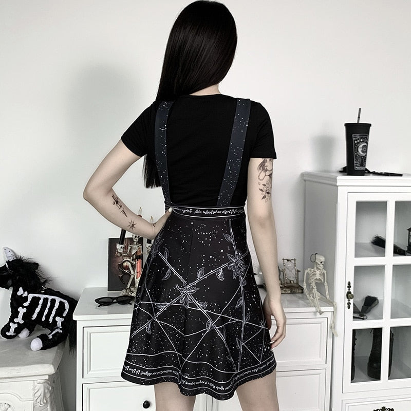 Pentagram Print Suspender Skirt