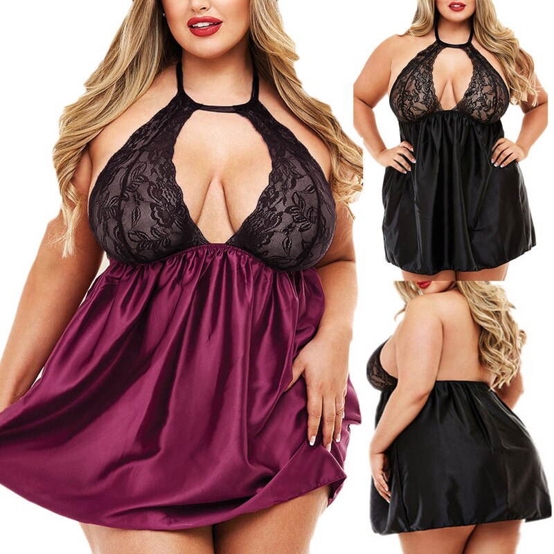 Plus Size Mini Satin Nightgown