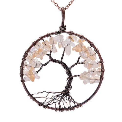 Crystal Natural Stone Tree of Life Necklace