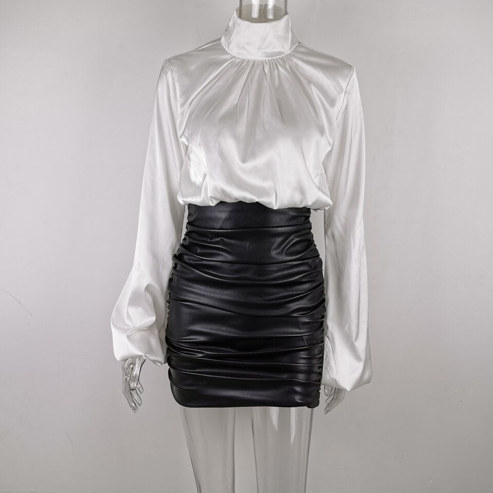 Ruched Leather Mini Skirt