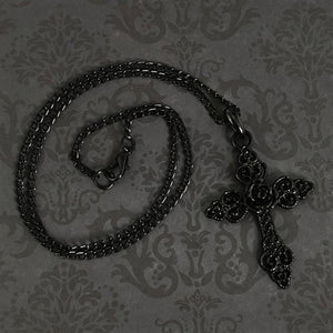 Black Rose Cross Necklace