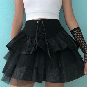 Lace Up Ruffled Mini Skirt