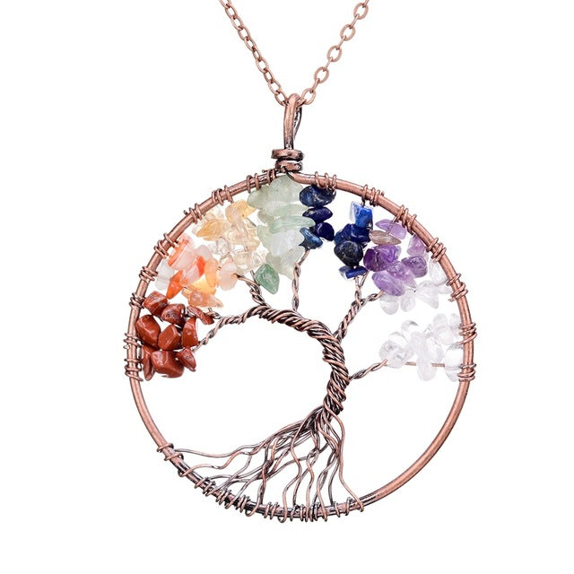 Crystal Natural Stone Tree of Life Necklace