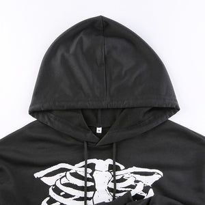 Skeleton Print Cropped Hoodie