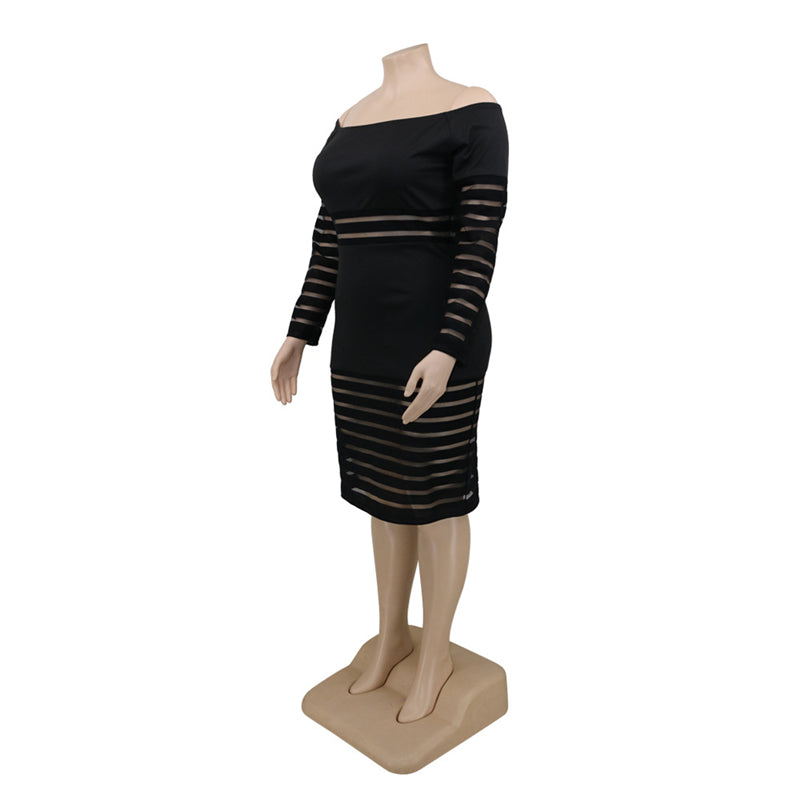 Midi Dress In Mesh And Black Stripes