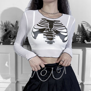 Black and White Skeleton Crop Top