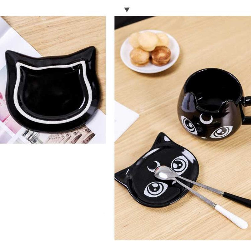 Black Cat Shaped Mug With Tray