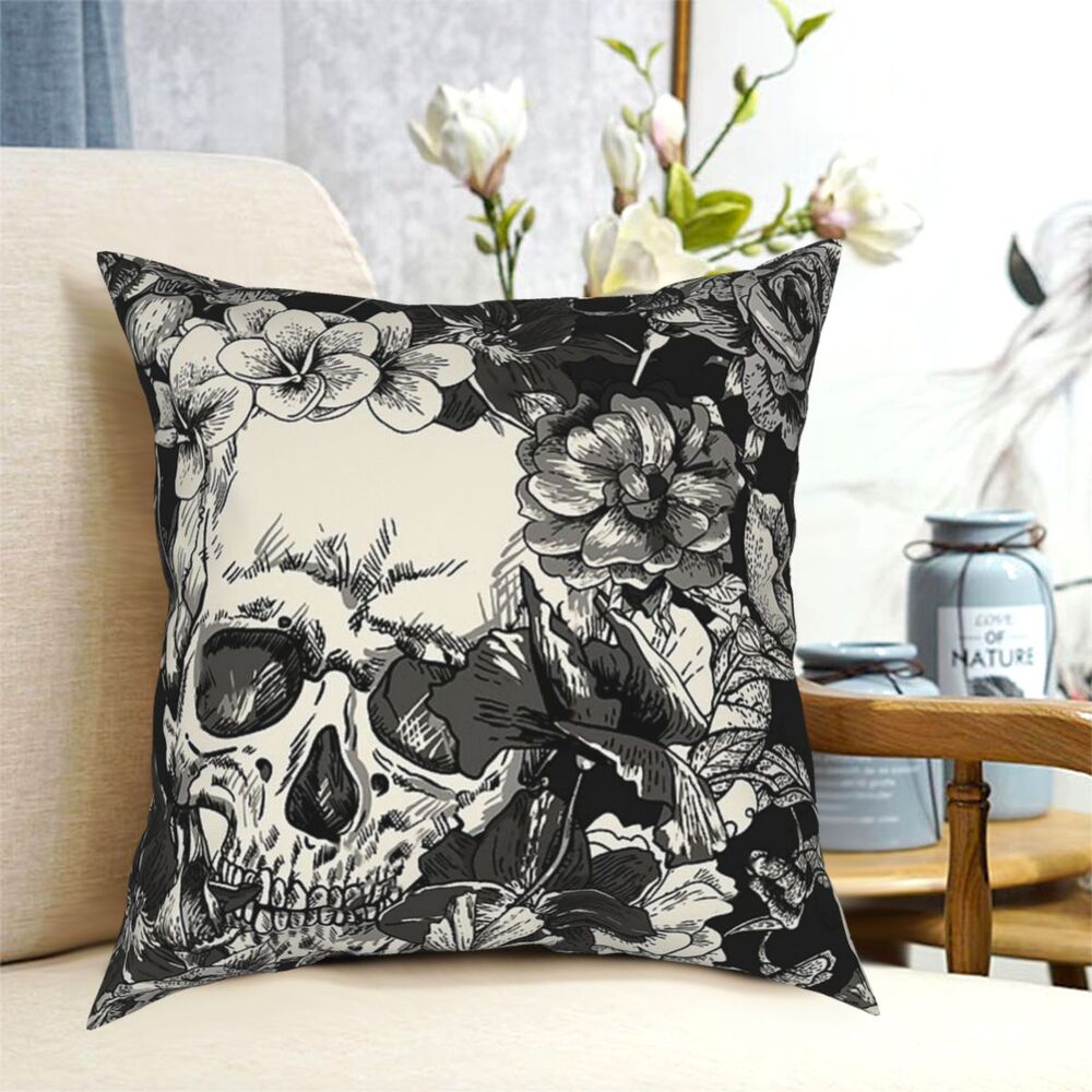 Skull Surrounded By Flowers Pillow Case